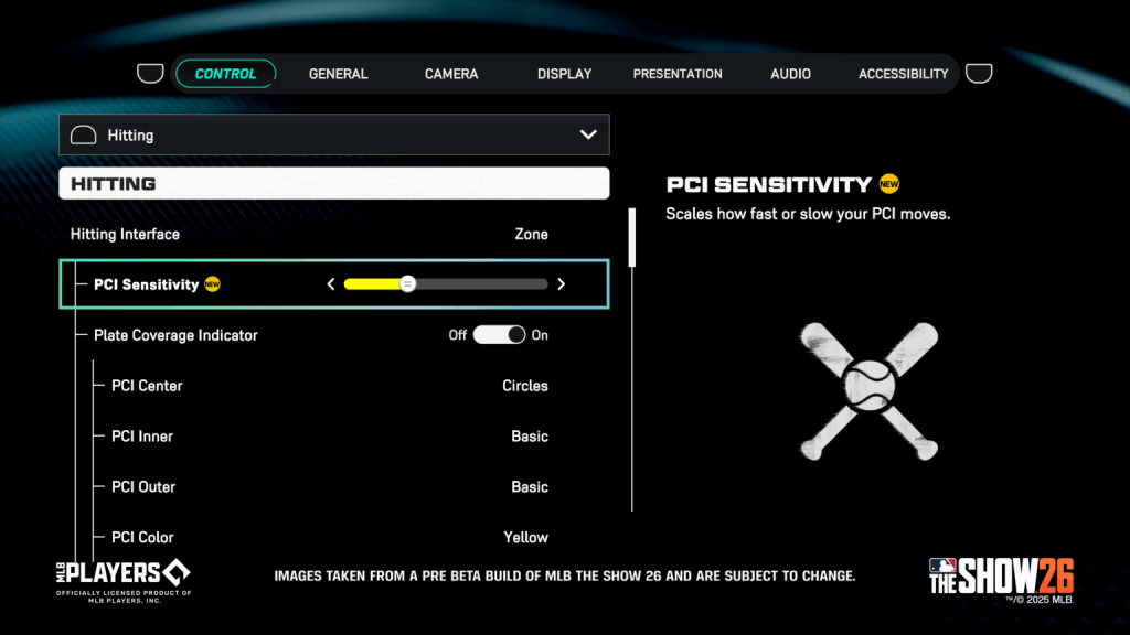 New PCI sensitivity slider for MLB the Show 26